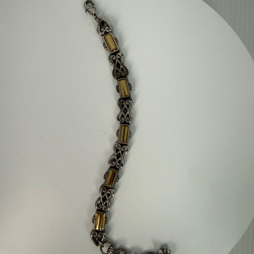 Brighton Silver Tone Bracelet Scrollwork links Gold Tone Rectangular Accents